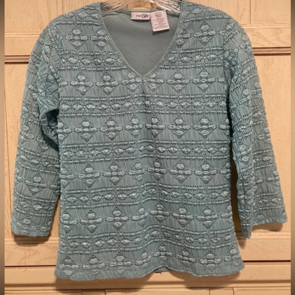 Vintage East 5th Petite 3/4-Sleeve Lace Top - Aqua Seafoam Green - Petite S